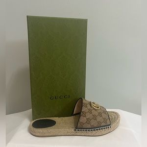 Gucci Beige Monogram Espadrille Slides Sz.41 (US 11) with Box